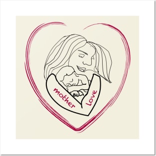 Mother and Child Line Art Posters and Art